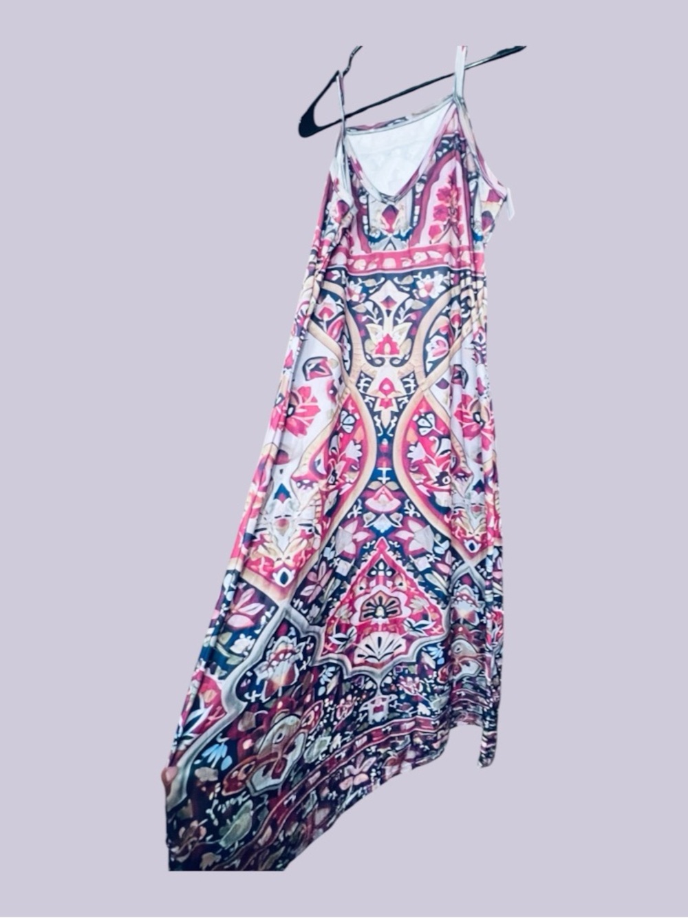 Boho Medallion Print Maxi Dress 2XL Pink Navy Sleeveless Flowy